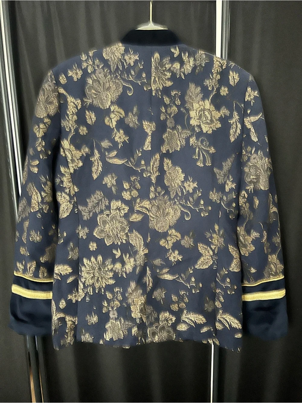 Zara Navy Blue Blazer with Gold Floral Brocade